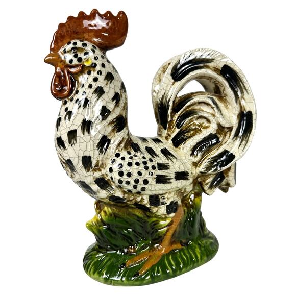 Apropos Large Ceramic Crackle Glaze Spotted Rooster 12.25" Figurine-Excellent! - Picture 2 of 7